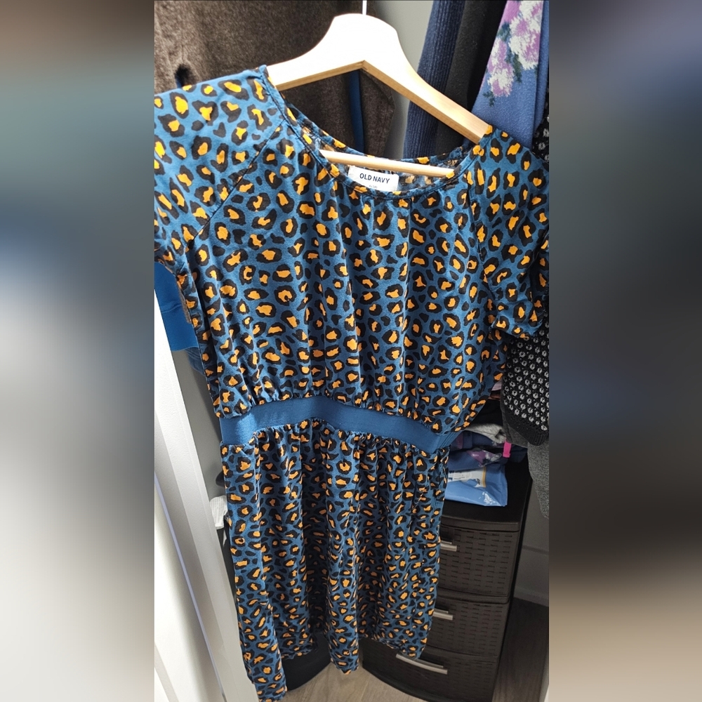 Old Navy Leopard Print Blue Dress